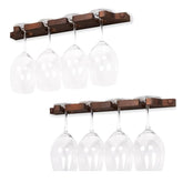 ONIJA Rustic Wall Mounted Stemware Rack Holder Fits 8 Wine Glasses Walnut Wooden Wine Glass Holder Set Of Two Wine Glass Bar Cabinet For Wall, Hanging Shelves